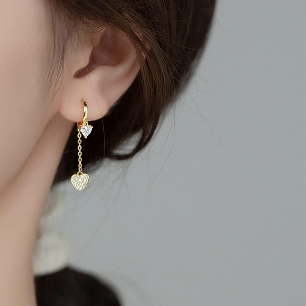 SLUYNZ Sterling Silver CZ Love Heart Hoop Earrings for Women Teens Heart Hoop Earrings Dangle Chain Love Dangle Earrings for Valentines Day - Image 3