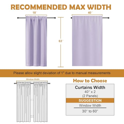 Image of Aiyufeng Lilac Blackout Curtains for Bedroom 63 Inch Length 2 Panels, Solid Thermal Insulated Energy Saving Rod Pocket Window Treatment Curtains Blackout Drapes, W40 x L63 Inch,Lilac