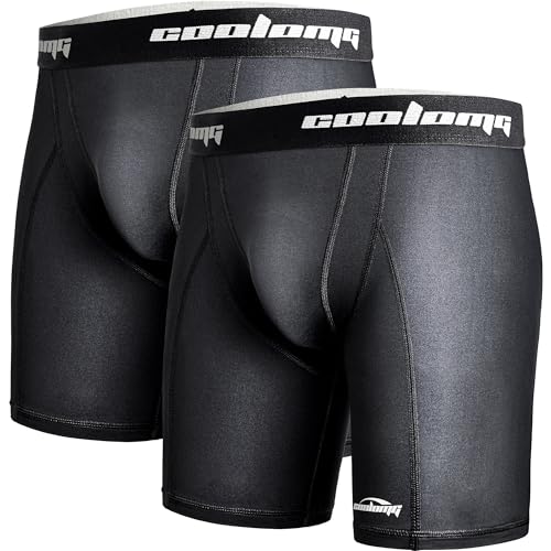 COOLOMG Men Compression Shorts with Cup Pocket Sliding Underwear for Baseball Football Lacrosse, NO Cup