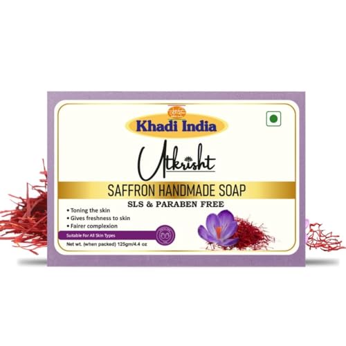 Image of Khadi Saffron Handmade Bathing Soap Bar 125g (Pack of 4) | Natural & Herbal | Glowing & Brightening Skin | For Acne, Pimple, Scars & Pigmentation | All Skin Types | For Men & Women