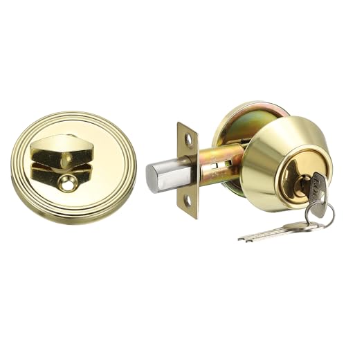 MECCANIXITY Keyed Alike Single Cylinder Deadbolt Door Lock Round Entry Front Door Handle Sets for Door Thickness 1.2-2 Inch (Gold Tone, Pack of 1) by MECCANIXITY - Used condition - US$13.73