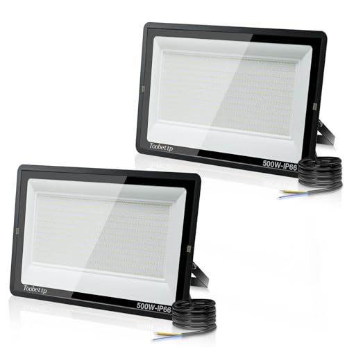 toobettp 2 Pezzi 500W Faretto LED, 50000LM Faretti LED da Esterno 6500K Bianco Freddo, Fari Led da Esterno Impermeabile IP66 per Giardino Cortile Garage Pareti