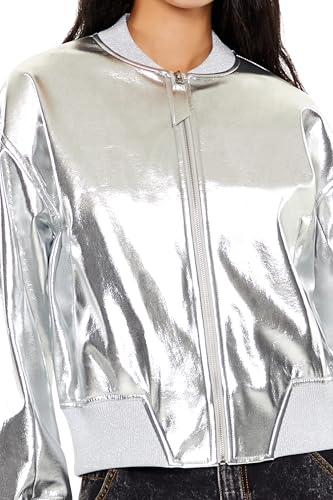 Forever 21 Women's Metallic Zip-up Bomber Jacket3