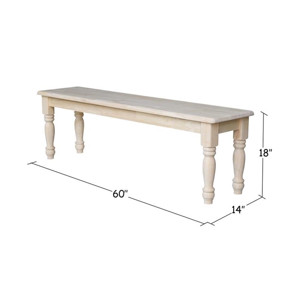 IC International Concepts, Farmhouse Bench, Solid Wood, Real Parawood, 14" W x 60" D x 18" H, 450 lbs wt. Capacity, Easy Assembly, DIY, Paint or Stain Your Way, Unfinished