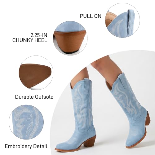 Image of Women's Mid Calf Cowboy Boots Western Pointed Toe Embroidered Boots