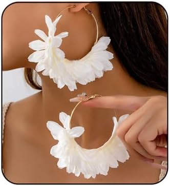 Boho Colorful Flower Earrings Floral Fabric Hoop Earrings Camellia Petal Hoop Earrings Vacation Wedding Jewelry Accessories for Women