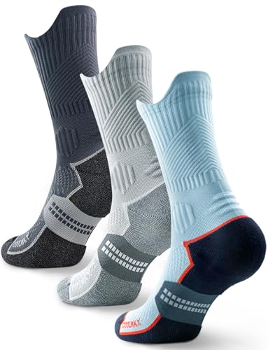 Juclise Bambù Coolmax Compressione Running Calzini Sportivi Trekking Allenamento (IT, Numero, 42, 47, Regular, Regular, ​Carbone Heather + Acciaio Heather + Dinamico Blu/Reale)