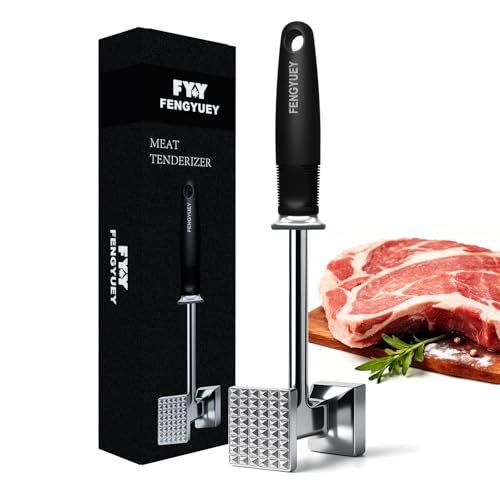FENGYUEY Ablandador de Carne [Original] - Martillo Cocina Resistente Para Filetes, Pollo, Ternera y Aves | Apto Para Lavavajillas, Mango Ergonómico Grande y Suave al Tacto | Negro