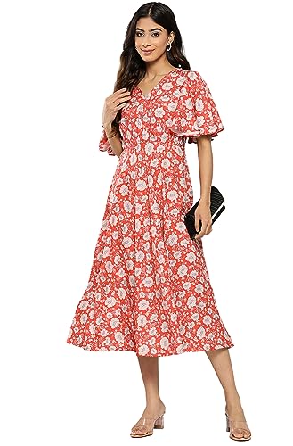 Image of Janasya Women's Crepe Digital Printed FLA Dress