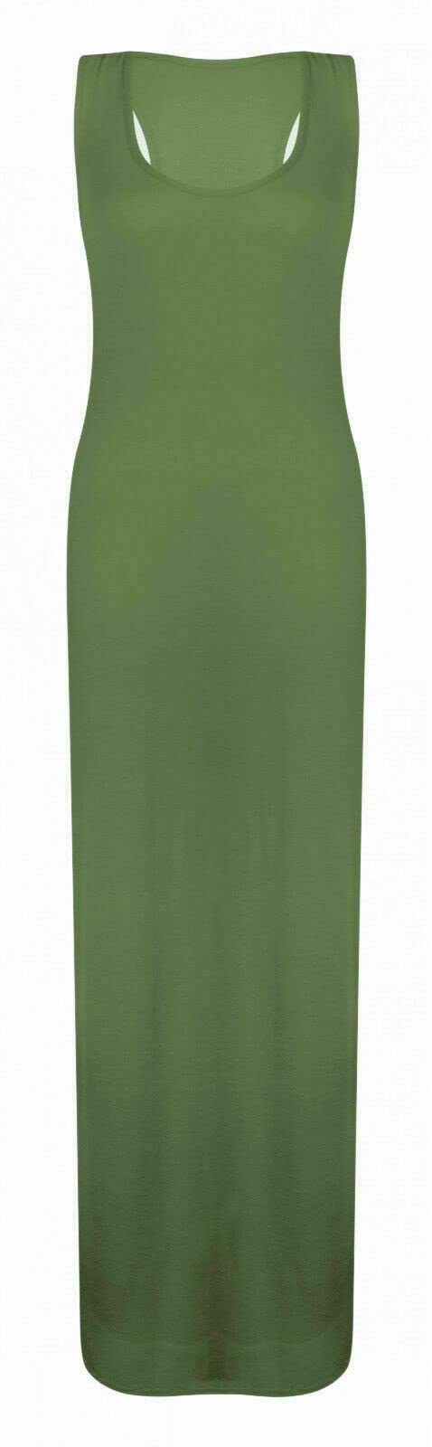 Women's Khaki Jersey Long Summer Vest Racer Muscle Back Maxi Dress Plus Size 8-26 (Xxxl (24-26), )