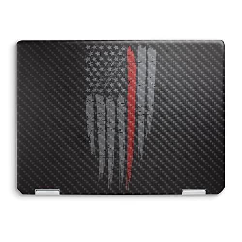 Image of MightySkins Carbon Fiber Skin Compatible with HP Spectre x360 14 inch (2022) Full Wrap Kit - Thin Red Line | Protective, Durable Textured Carbon Fiber Finish | Easy to Apply | Made in The USA