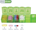 Ezy Dose Hebdomadaire7-Day) Organisateur de pilules, planificateur X-Grand, couleur mai Vary , Compartiments spacieux pour les pilules & Suppléments, Conception de boîtier durable, Lids faciles à ouvrir, Parfait pour la maison & Utilisation pour les voyages, sans BPA