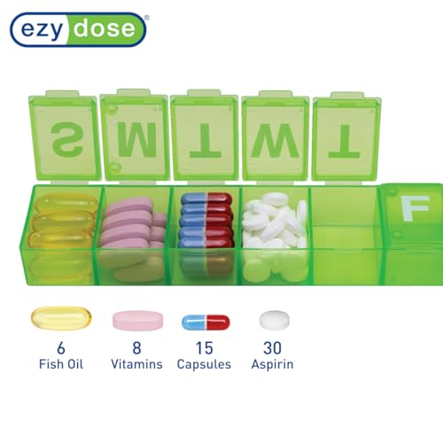 Image of EZY DOSE Weekly (7-Day) Pill Case, Medicine Planner, Vitamin Organizer Box, Convenient and Easy to Use, X-Large Compartments, Travel Friendly, Color May Vary (Randomly Selected), BPA Free
