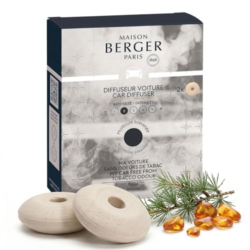 Image of MAISON BERGER Car Diffuser Refill Set, Anti Tobacco Odor | Helps Neutralize Tobacco Odor, 2 Ceramic Inserts, Fits MAISON BERGER Vent Clips, 4-Week Diffusion, Made in France