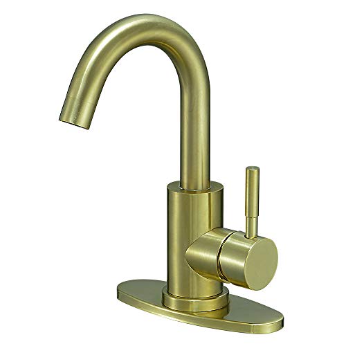 Hoimpro Modern Single Handle Wet Bar Sink Faucet,Single Hole Bathroom Lavatory Faucet,Rv Small Bathroom Sink Faucet,Bar Vanity Faucet with 360 Rotate Spout,Stainless Steel/Brushed Gold