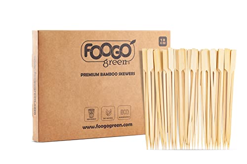 FOOGO Green 150pcs Medium 18cm, Bamboo Skewers, FSC® Certified, Sturdy Eco-Friendly Wooden, Barbecue, BBQ & Kebabs Skewers, Fruit Picks, Cocktail Sticks, for Camping, Parties and Wedding