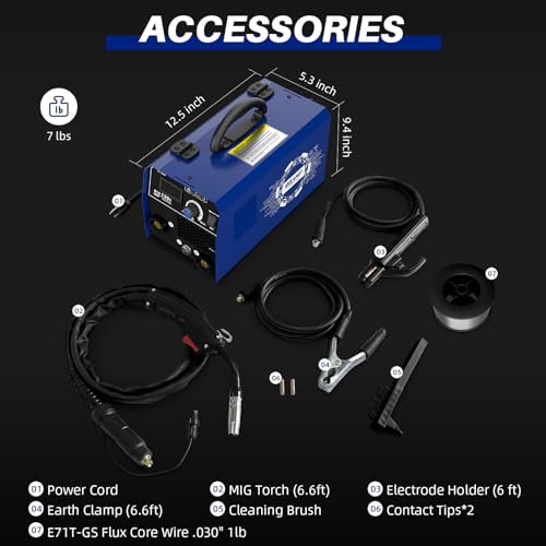 RILAND 130A MIG Welder, 3-in-1 Flux Core Welder, MIG/Lift TIG/Stick Welding Machine 110v with Synergic Control, IGBT Inverter Portable Gasless Welder Equipment with Welding Gun and 1lb Welding Wire - Image 8