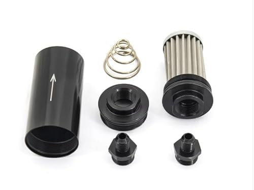 Universal E85 Performance Aluminium Fuel Filter, High Flow 100 Micron Cleanable with AN8 9mm Adaptor Fittings, 173mm x 50mm