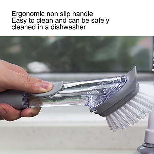 Image of Topyond Soap Dispensing Dish Brush with Handle, Dish Scrubber with 4 Replaceable Heads, Kitchen Sink Brush, Durability Cleaning Tool for Dishes, Pots, and Kitchen Use