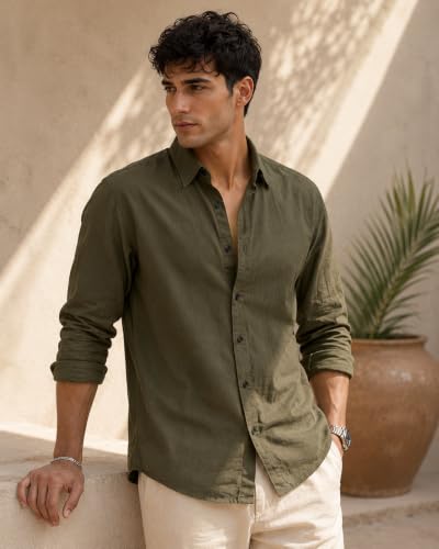 Image of Men Linen Cotton Full Sleeve Shirt for man | Mens Casual Shirt |Shirts for Men Stylish | Men Shirts | Casual Business Party Festival Regular Fit