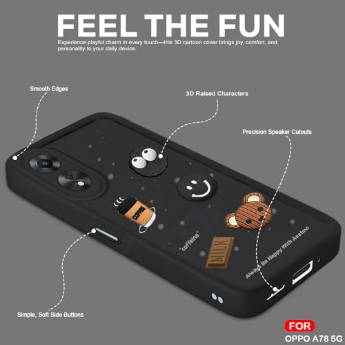 Image of AESTMO Back Case Cover for Oppo A78 5G Cover | Cute Fun Cartoon 3D Ball | Coffee Silicone Case | Full Body Protection | Camera Protection Back Cover for Oppo A78 5G (Black)