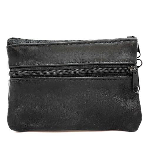 Charmoni - Portefeuille pour Homme - Porte-Monnaie en Cuir Véritable - Pochette à Monnaie Porte-clés (Noir)