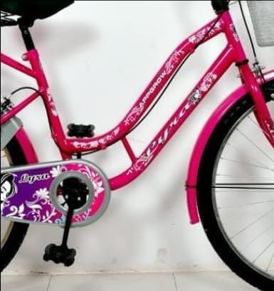 Image of App-Grow Lyra 26-inch Girls Bicycle, Pink Cruiser with Front Basket, Floral Design Pattern, Single Speed