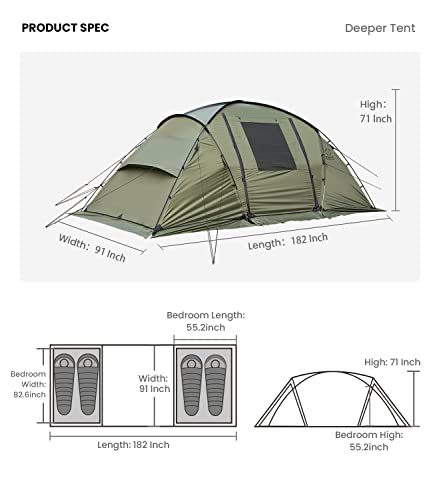 S'more Deeper 4 Season Tunnel Tent With 2 Rooms And Large Mesh Windows For Camping Hiking 100% Waterproof 3000Mm(Tent And Two Canopy Poles) #TOP6