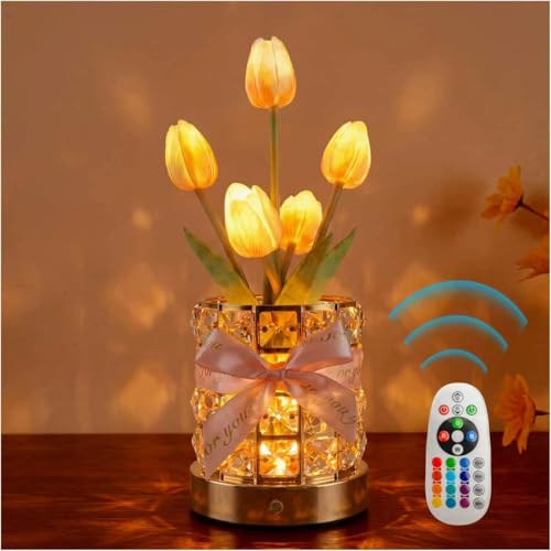 YWYWLED Magic Blooms for Every Moment USB Rechargeable Remote-Controlled Tulip Crystal Lamp 12 Color Changing 4 Flash Modes Perfect for Home Decor Gifts for Mom Wife Girlfriend and Sister