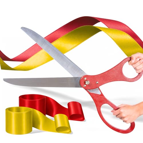 Grand Opening Ceremony Kit – 25 Giant Red Scissors with Red and Gold Satin Ribbons Grand Opening Ribbon Cutting Ceremony Kit for Special Events Inaugurations and Openings