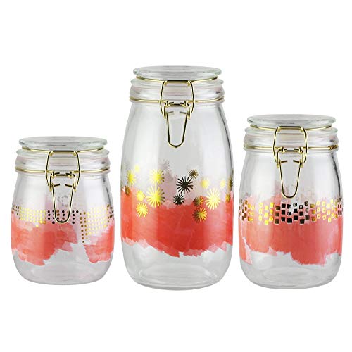 Style Setter Soiree Pink Set of Three Hermetic Glass Jars 25 34 and 51 oz Capacity Kitchen Food Storage Canister Set Dry Goods Pasta Rice Flour Sugar Cereal Coffee Tea Leaves