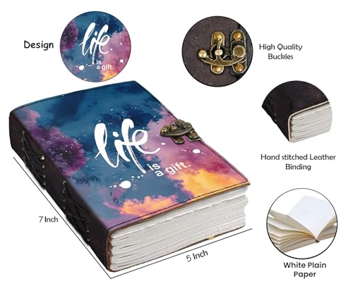 Image of DI-KRAFT Customize Diary with Name with Beautiful UV Prints | Customized Leather Writing Diary Unruled White Paper Journal Personal Notepad Sheets Daily Planner for Gifting (Pattern 6)