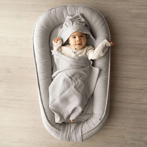 PaLulli Babynest aus 100% Musselin Baumwolle Premium Kuschelnest...