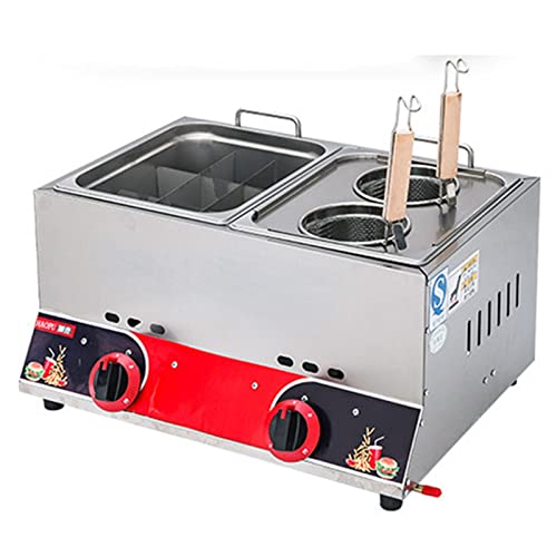 WOTZOV Freidora de Gas Comercial de Acero Inoxidable, freidora de Gas Profesional de encimera de 6L × 2 para Papas Fritas, Restaurante, Cocina casera，A