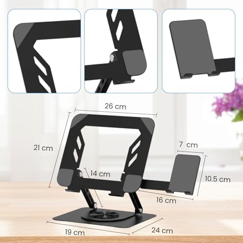 Image of Dyazo 2-in-1 Adjustable Laptop & Mobile Stand with 360 Rotating Base | Foldable Riser with Ventilation Design for Laptop Upto 15.6 Inch | Compatible for MacBook, HP, Dell, Acer, Lenovo & More (Black)