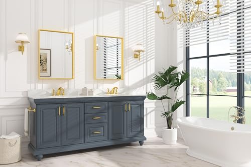Image of Keonjinn 22x30 Inch Gold Bathroom Mirror for Over Sink, Rectangular