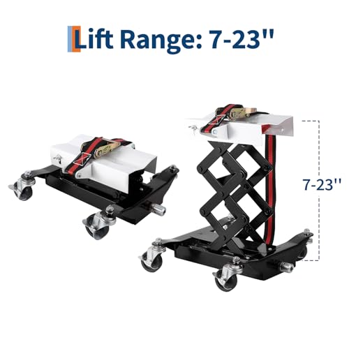 Image of Garvee Transmission Jack 450 LBS Capacity: Low Profile Lift with 2M Safety Straps & 4 Brake Wheels, 7-23 Inch Range for Car & Truck Repair (Black)