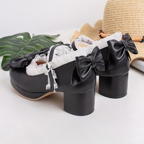 SHEMEE Women's Kawaii Sweet Bow Cosplay Dress Shoes Chunky Platform Mid Block Heels Buckle Ankle Strap Mary Jane Pumps3