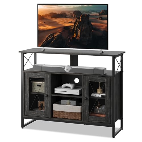 WLIVE TV Stand for 43 Inch TV, Small Entertainment Center with Storage Cabinet & Adjustable Shelves, Farmhouse Industrial TV Stands for Living Room and Bedroom, 32' TV Console, Black