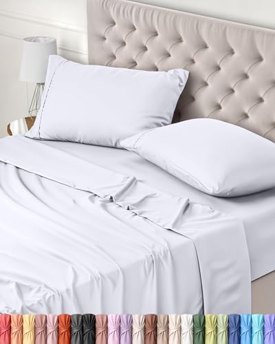 Utopia Bedding Juego de Sabanas 4 Piezas 180x200 - Poliéster Microfibra Cepillada - Oeko-Tex Certificado - Sábana Bajera, Sábana Plana y 2 Fundas de Almohada 50x75 (Cama 180, Blanco)