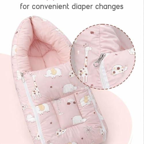 Image of VoiDrop 3 in 1 Baby Sleeping Bag /Baby Bedding Set for New Born, Baby Bed for New Born /Very Soft & Comfortable 0-12 Months /Foldable & Washable Cotton-Pink Desgin