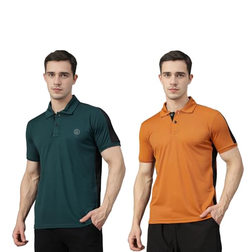 Image of CHKOKKO Men's Active Sports Wear Polo Half Sleeve Gym Tshirt with Button Collar Quick Dry Breathable Perfect for Workout Running Regular Fit Pack of 2