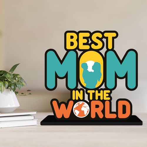 Image of Artvibes Best Mom in the World Quotes Table Decor for Office Desk | Home Decoration Items | Living Room | Modern Art Wooden Showpiece Decorative Gift Item (SP 1187)