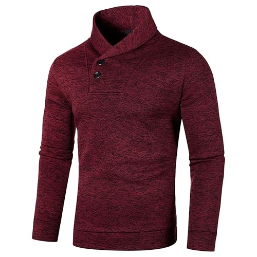 Men's Slim Fit Shawl Collar Sweater Fall Winter Button Long Sleeve Casual Crewneck Cable Knit Pullovers