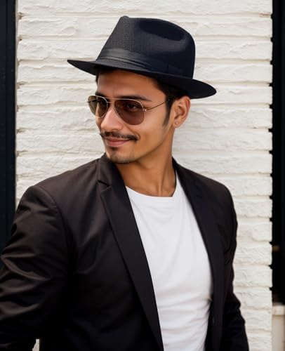 Image of 1920s Men Fedora Hat Cap for Men,Manhattan Hat for 1920s Mens Gatsby Costume Accessories