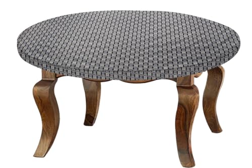 Image of The Furnishing Tree Round Elastic Fitted Center Tpoy Table Cover WxL 24x24 Inches Basketweave Pattern Grey