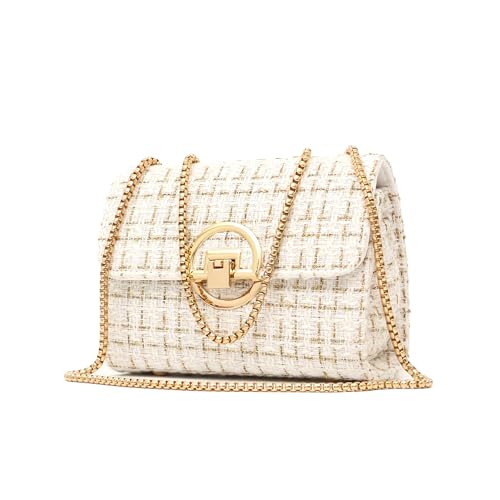 Image of Women Tweed Small Shoulder Bag Handbag and Purse Fashion Ladies Chain Quilted Crossbody Bag Evening Bag Clutch