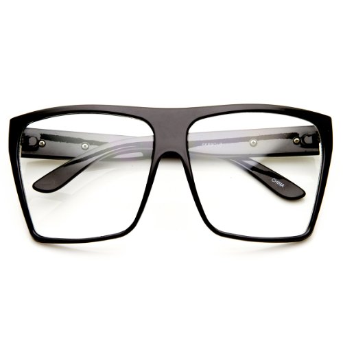 Large Oversized Retro Fashion Clear Lens Square Glasses, Black Gold, Size 5.02