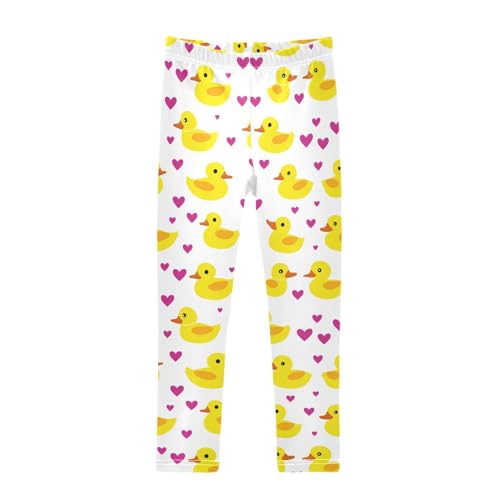 Yellow Ducks Girls' Leggings Toddler Doodles Heart Polka Dots Kids Yoga Pants Dance Active Tights 4T