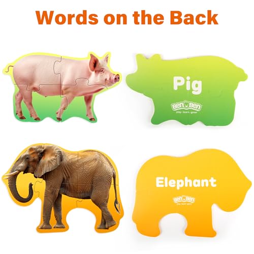 Image of BenBen Puzzles for Toddlers 2-4,12 Animal Puzzles, 3 Levels Step-by-Step